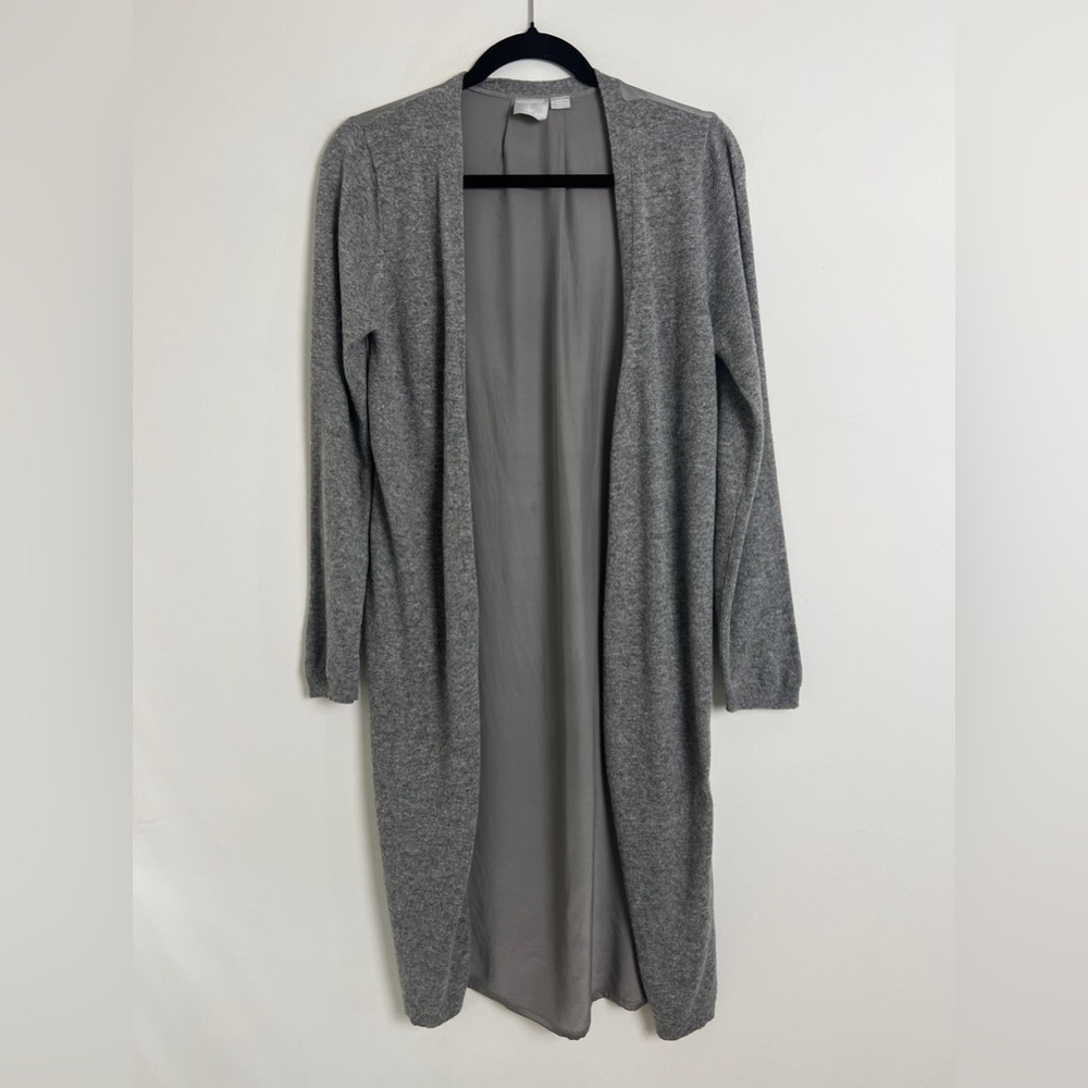 OC By Oleg‎ Cassini Gray Angora Silk Blend Long Sleeve Longline Open Duster Sz S